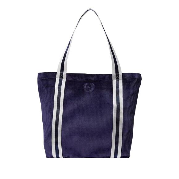 VICTORIA'S SECRET PINK Tote Bag Velvet Navy Blue Ribbed Large 18"x 13"x4" New - Picture 1 of 11